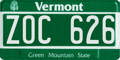 VT license plate ZOC626