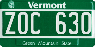 VT license plate ZOC630