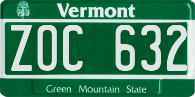 VT license plate ZOC632