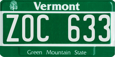 VT license plate ZOC633