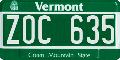 VT license plate ZOC635