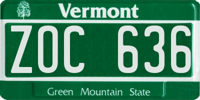VT license plate ZOC636