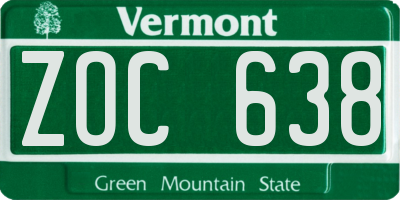 VT license plate ZOC638
