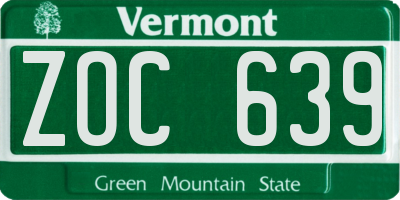 VT license plate ZOC639