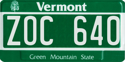 VT license plate ZOC640