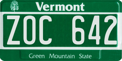 VT license plate ZOC642