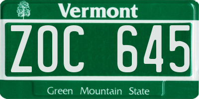 VT license plate ZOC645