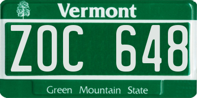 VT license plate ZOC648