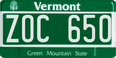 VT license plate ZOC650