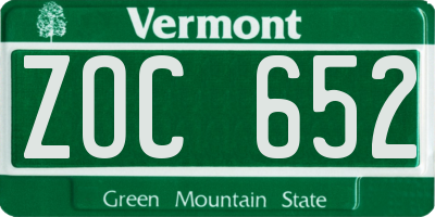 VT license plate ZOC652