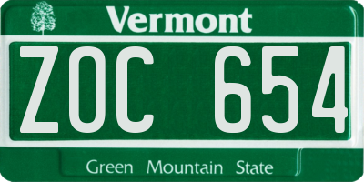 VT license plate ZOC654