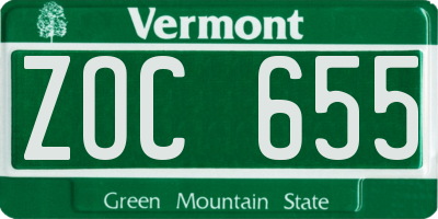 VT license plate ZOC655