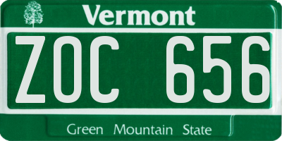VT license plate ZOC656