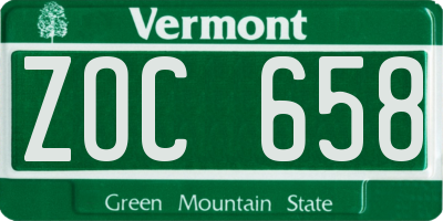 VT license plate ZOC658