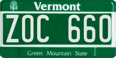 VT license plate ZOC660