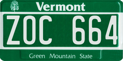 VT license plate ZOC664