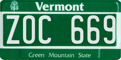 VT license plate ZOC669