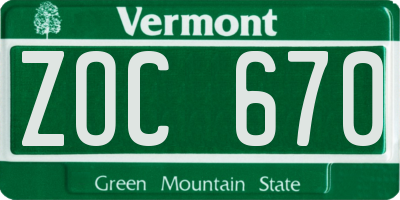 VT license plate ZOC670