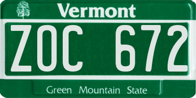 VT license plate ZOC672