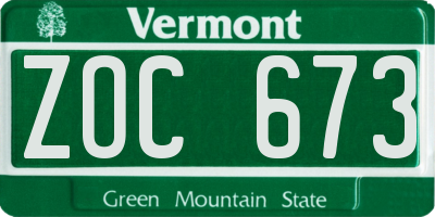 VT license plate ZOC673