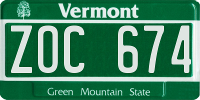 VT license plate ZOC674