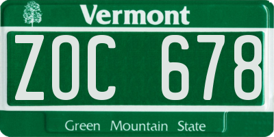 VT license plate ZOC678