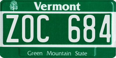 VT license plate ZOC684