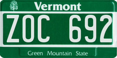 VT license plate ZOC692