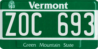 VT license plate ZOC693