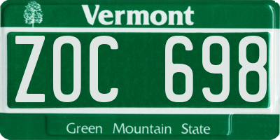 VT license plate ZOC698