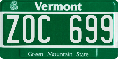 VT license plate ZOC699