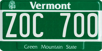 VT license plate ZOC700
