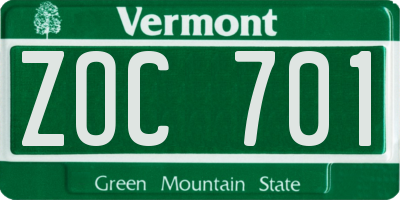 VT license plate ZOC701