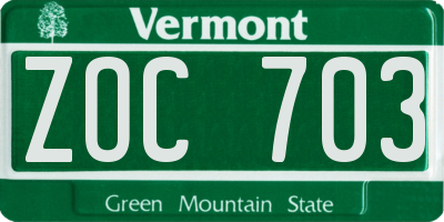 VT license plate ZOC703