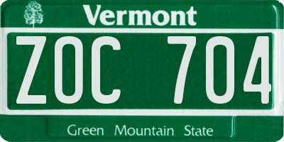 VT license plate ZOC704