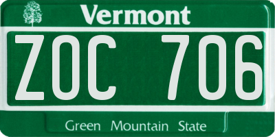 VT license plate ZOC706