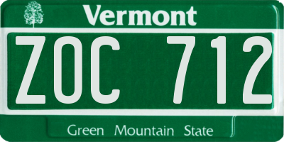 VT license plate ZOC712