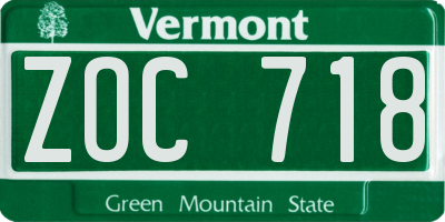 VT license plate ZOC718