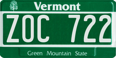 VT license plate ZOC722
