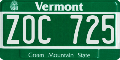 VT license plate ZOC725
