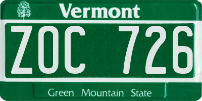 VT license plate ZOC726