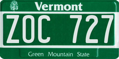 VT license plate ZOC727