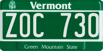 VT license plate ZOC730