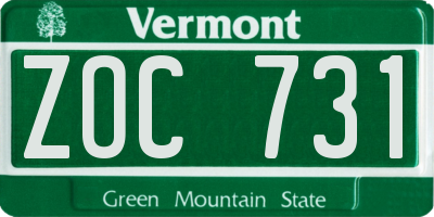 VT license plate ZOC731
