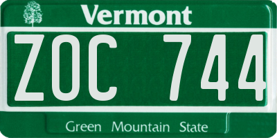 VT license plate ZOC744