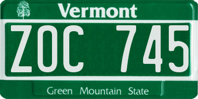 VT license plate ZOC745