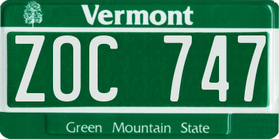 VT license plate ZOC747