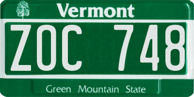 VT license plate ZOC748