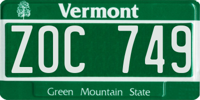 VT license plate ZOC749