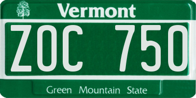 VT license plate ZOC750
